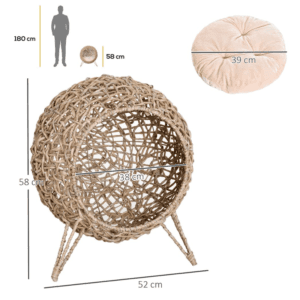 PawHut Wicker Cat Bed Ball-Shaped Rattan