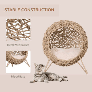 PawHut Wicker Cat Bed Ball-Shaped Rattan