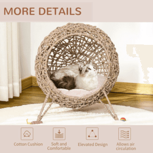 PawHut Wicker Cat Bed Ball-Shaped Rattan