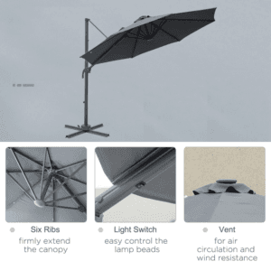 Outsunny Cantilever Parasol Solar Lights 3m