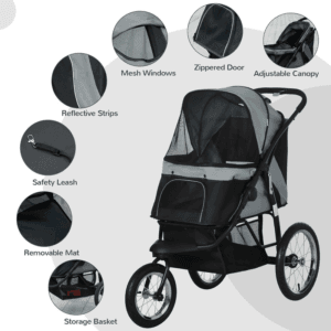 PawHut 3 Wheel Dog Stroller Grey
