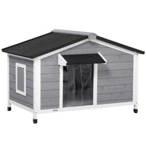 PawHut Dog Kennel Large Wooden Grey