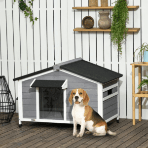 PawHut Dog Kennel Large Wooden Grey
