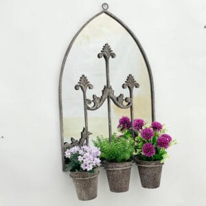 MSL 60cm Rusty Wall Mirror with Triple Planter