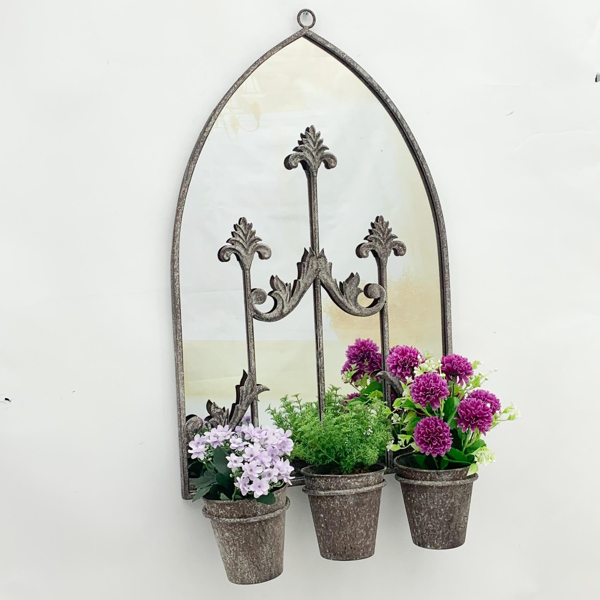MSL 60cm Rusty Wall Mirror with Triple Planter MSL 60cm Rusty Wall Mirror with Triple Planter