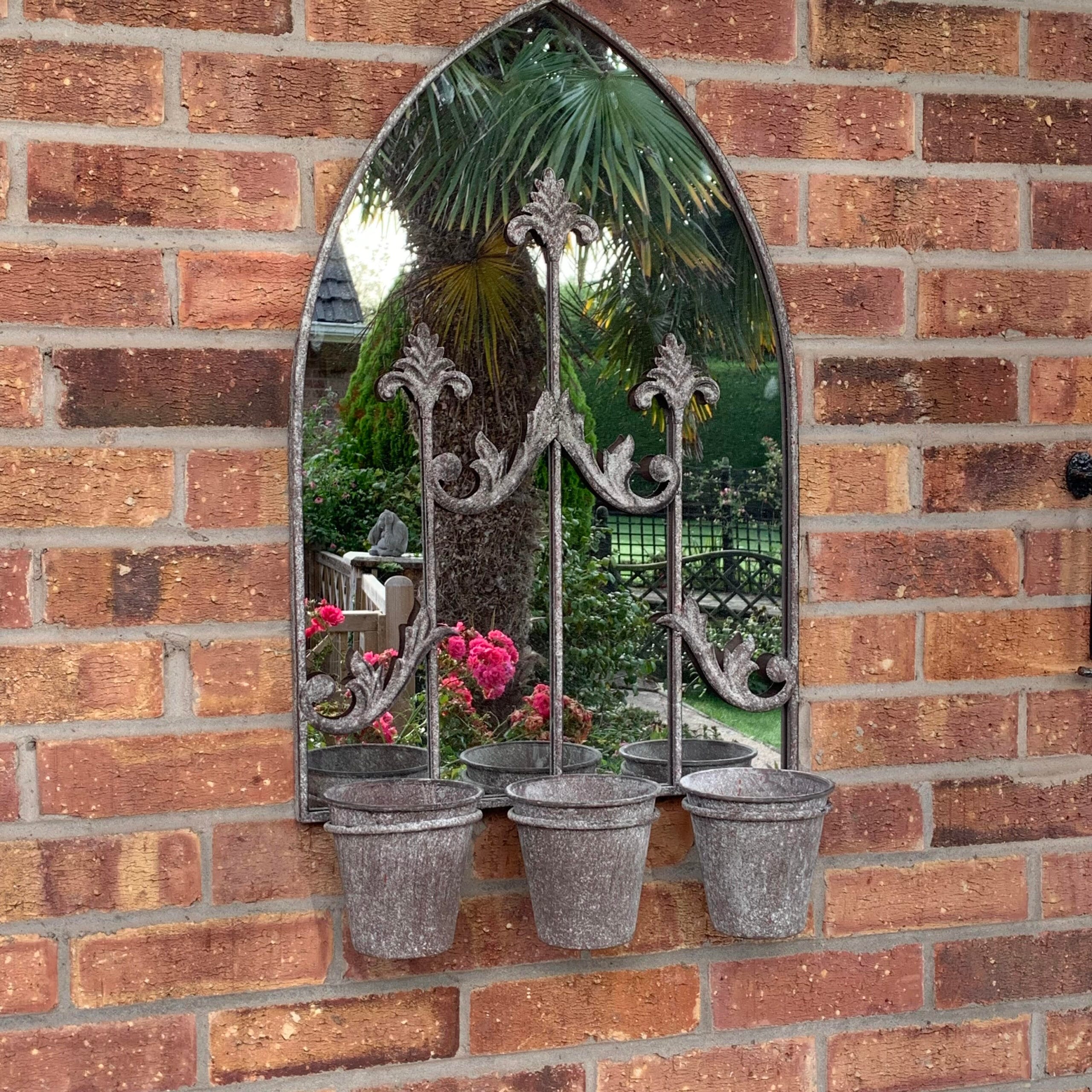MSL 60cm Rusty Wall Mirror with Triple Planter MSL 60cm Rusty Wall Mirror with Triple Planter