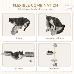 PawHut 4pcs Cat Wall Furniture with Hammock PawHut 4pcs Cat Wall Furniture with Hammock