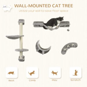 PawHut 4pcs Cat Wall Furniture with Hammock PawHut 4pcs Cat Wall Furniture with Hammock