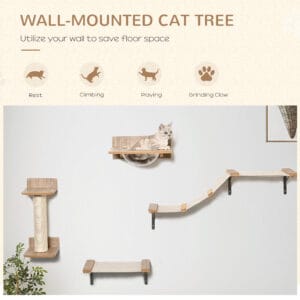 Pawhut 4pc Cat Wall-mounted Shelf Set