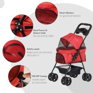 Dog Stroller No-Zip Travel Carriage