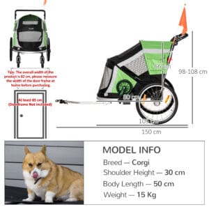 Pawhut Bicycle Trailer 2-in-1 Pet Stroller