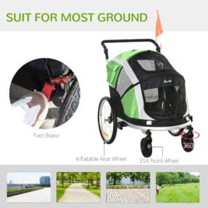 Pawhut Bicycle Trailer 2-in-1 Pet Stroller