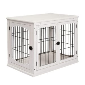 Pawhut Wooden Dog Crate End Table White