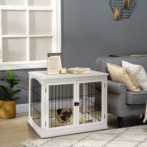 Pawhut Wooden Dog Crate End Table White