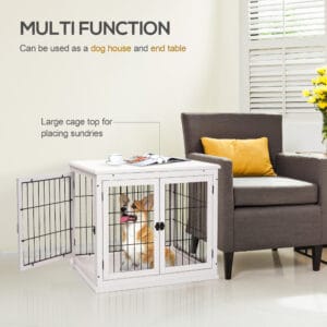 Pawhut Wooden Dog Crate End Table White