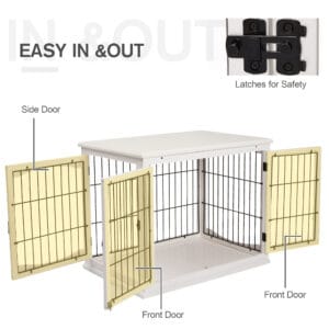 Pawhut Wooden Dog Crate End Table White