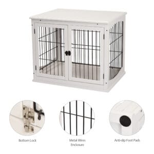 Pawhut Wooden Dog Crate End Table White