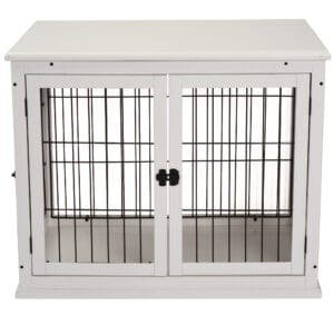 Pawhut Wooden Dog Crate End Table White