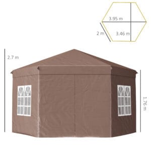 Outsunny Hexagonal Gazebo 4m x 4m Brown