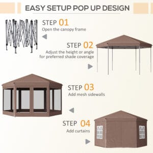 Outsunny Hexagonal Gazebo 4m x 4m Brown