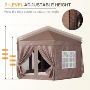 Outsunny Hexagonal Gazebo 4m x 4m Brown