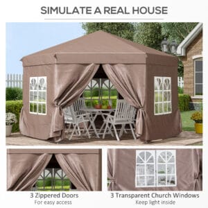 Outsunny Hexagonal Gazebo 4m x 4m Brown