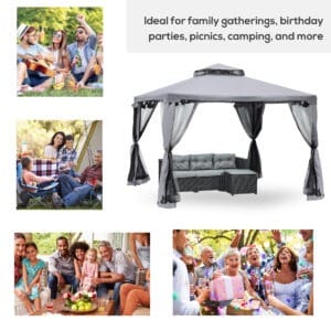 Outsunny Gazebo 2-tier Roof 3 x 3m Grey