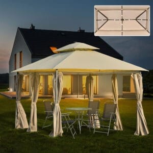 Outsunny Gazebo 4 x 3m LED Solar Lights