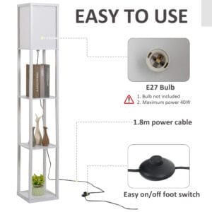 Homcom Floor Lamp w/ Storage Shelf 4-Tier
