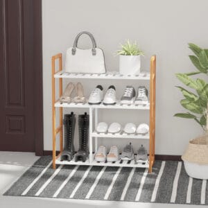 Shoe Rack 4-Tier Storage Wood Frame