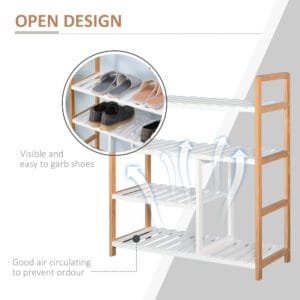 Shoe Rack 4-Tier Storage Wood Frame