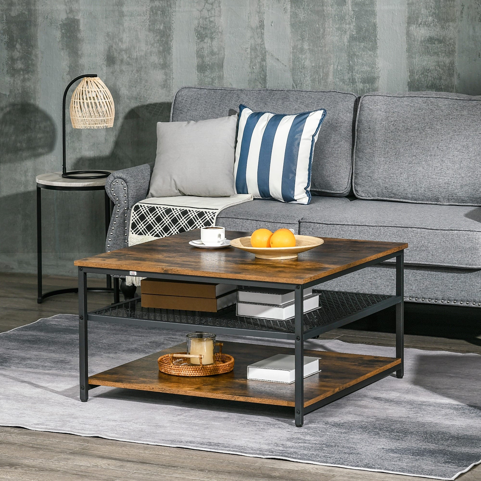 HOMCOM Industrial Coffee Table with Shelves HOMCOM Industrial Coffee Table with Shelves