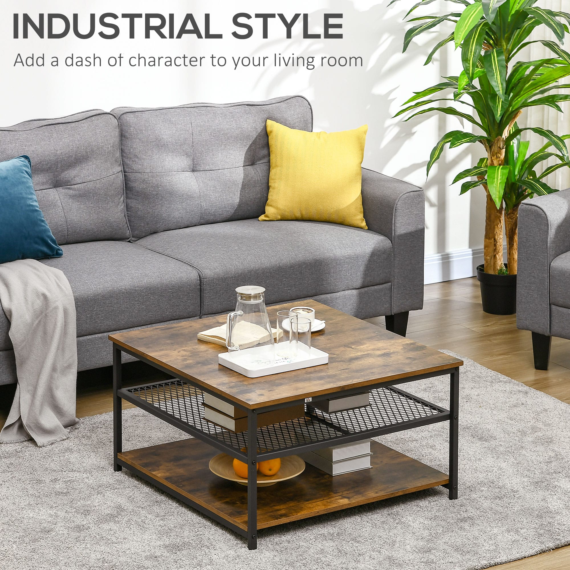 HOMCOM Industrial Coffee Table with Shelves HOMCOM Industrial Coffee Table with Shelves