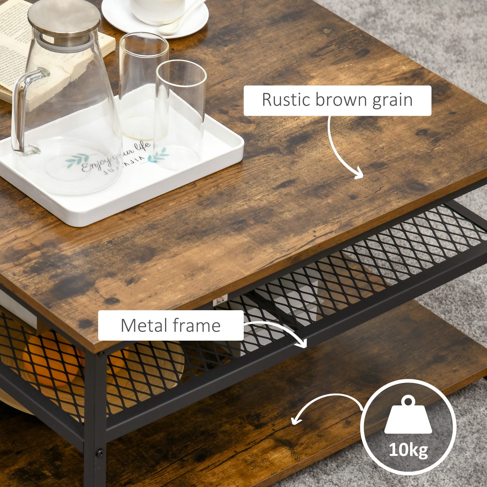HOMCOM Industrial Coffee Table with Shelves HOMCOM Industrial Coffee Table with Shelves