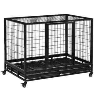 Pawhut Metal Kennel Cage with Wheels Black