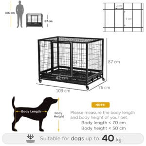 Pawhut Metal Kennel Cage with Wheels Black