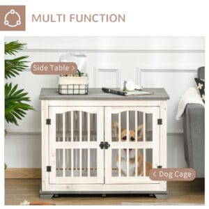 Pawhut Wooden Dog Crate End Table White