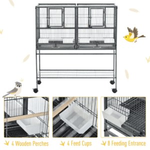 Large Bird Cage with Food and Water Bowls
