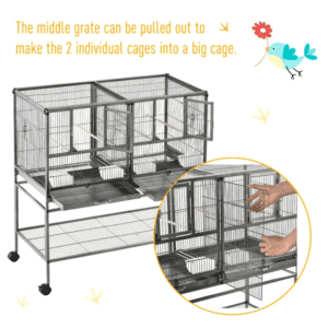 Large Bird Cage with Food and Water Bowls