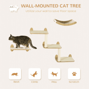 PawHut 3pc Wall Mounted Cat Shelf Set