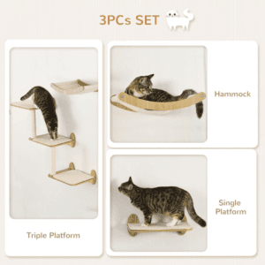 PawHut 3pc Wall Mounted Cat Shelf Set