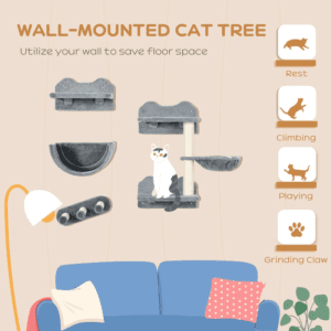 PawHut 4pc Wall Mounted Cat Tree Shelves PawHut 4pc Wall Mounted Cat Tree Shelves