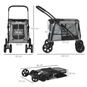 PawHut Pet Stroller w/ Mesh Windows Grey