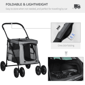 PawHut Pet Stroller w/ Mesh Windows Grey