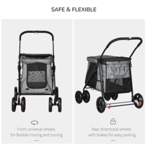 PawHut Pet Stroller w/ Mesh Windows Grey