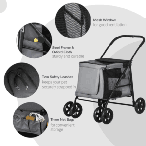 PawHut Pet Stroller w/ Mesh Windows Grey