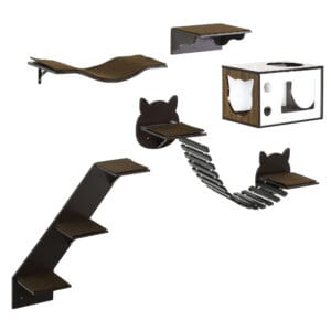 PawHut 5pc Cat Wall Shelves w/ Platform