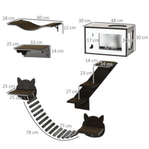 PawHut 5pc Cat Wall Shelves w/ Platform