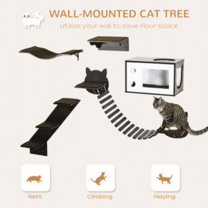 PawHut 5pc Cat Wall Shelves w/ Platform