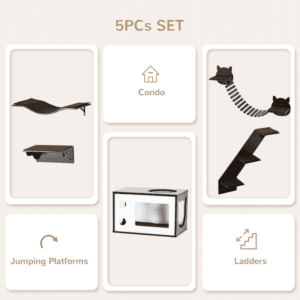 PawHut 5pc Cat Wall Shelves w/ Platform